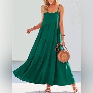 ANRABESS Spaghetti Strap Asymmetric Tiered Beach Maxi Dress